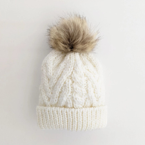 Huggalugs Winter White Pom Pom Knitted Beanie Hat