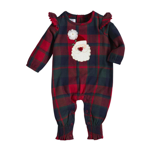 Mud Pie Santa Christmas Red Plaid One Piece Romper FINAL SALE