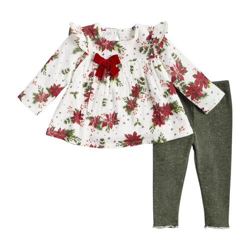 Mud Pie Poinsettia Tunic and Leggings Set SZ 3/6M ONLY FINAL SALE