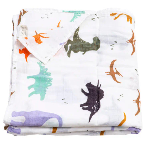 Ali + Oli Muslin Bamboo Swaddle Blanket -- Dinosaurs