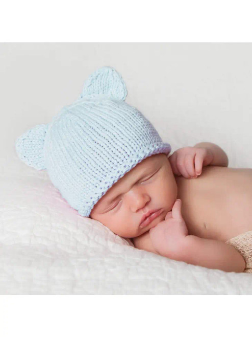 Huggalugs Newborn Blue Teddy Bear Beanie Hat