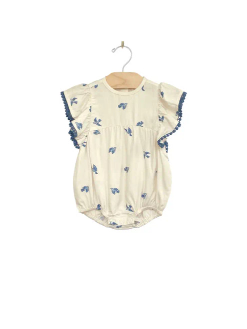 City Mouse Studio Flutter Romper in Bluebirds