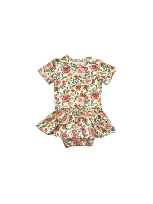 Harp Angel Boutique Bamboo Twirl Skirt Bodysuit in Dusty PInk Floral