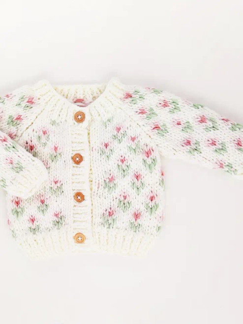 Huggalugs Bitty Blooms Blush Cardigan Sweater