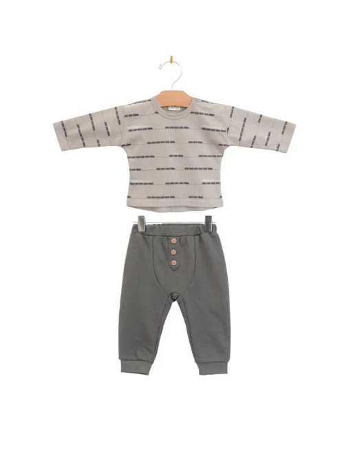 City Mouse Studio Baby Boy Top Bottom Set- Blue Trains