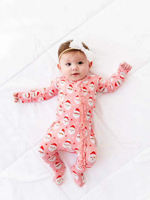 Macaron + Me Christmas Vintage Santa PINK Footsie Zip Sleeper