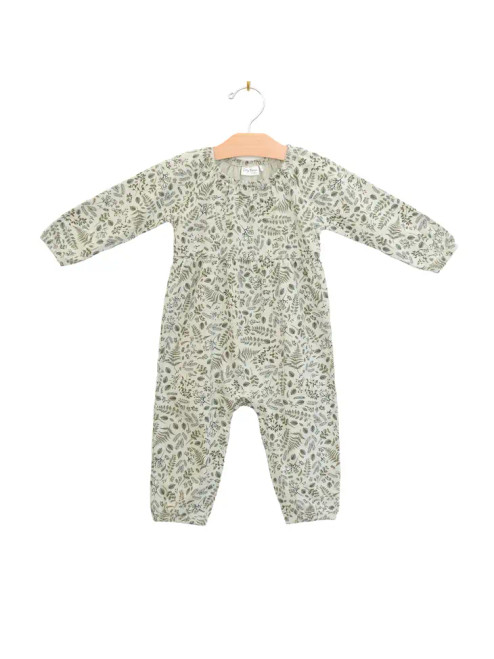 City Mouse Studio Raglan Long Leg Romper- Loden Sprigs