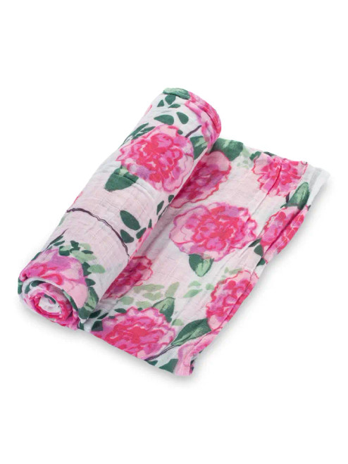 Lollybanks Live Life in Full Bloom Pink Peony Floral Baby Cotton Muslin Swaddle Blanket