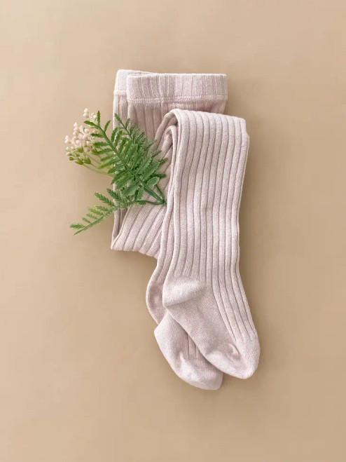 The Blueberry Hill Ribbed Cotton Tights in Blush
