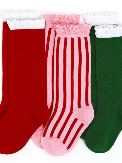 Little Stocking Co Santa Baby Knee High Socks 3-Pack Christmas Holiday
