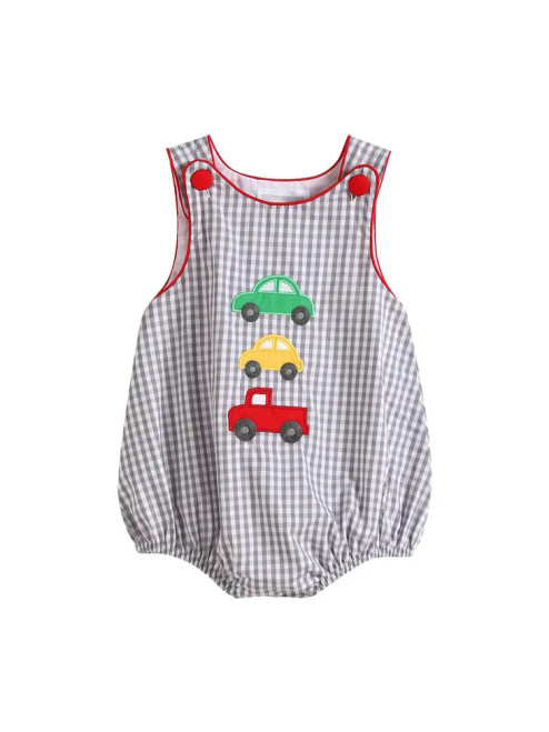 Lil Cactus Classic Gray Gingham Cars Bubble Romper