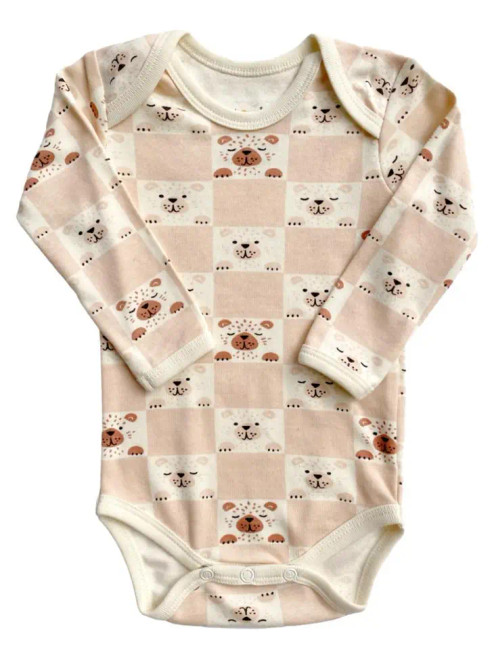 Cat & Dogma Organic Cotton Long Sleeve Bodysuit - Checkered Bear