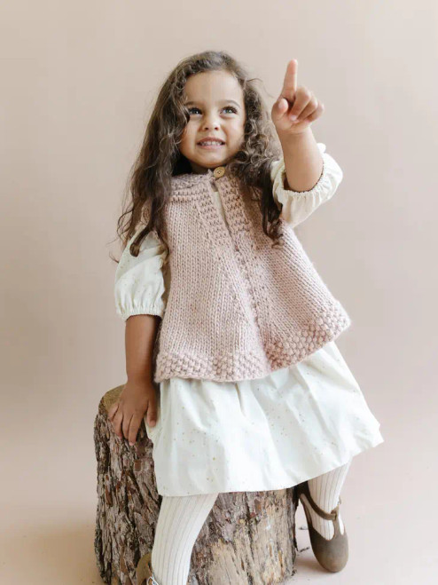 The Blueberry Hill Poncho with Faux Fur Pom in Blush