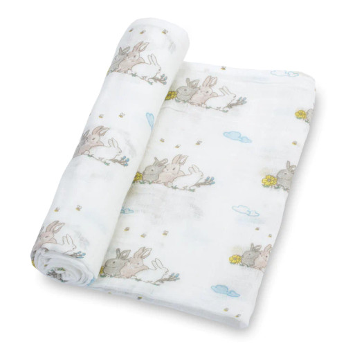 Lollybanks Somebunny Loves You Baby Easter Cotton Muslin Baby Swaddle Blanket