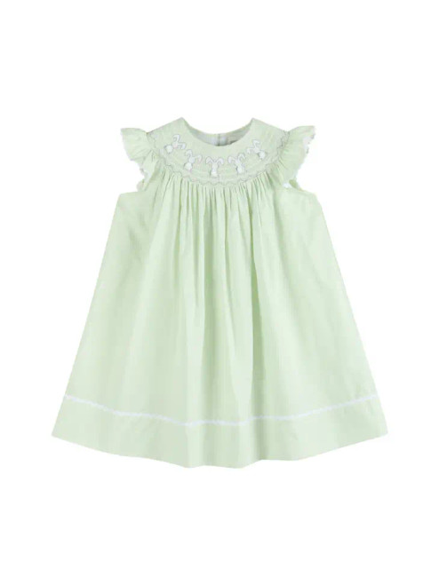 Lil Cactus Honeydew Green Easter Bunny Smocked Bishop Dress