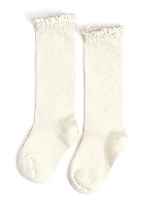 Little Stocking Co Lace Top Knee Highs in Ivory