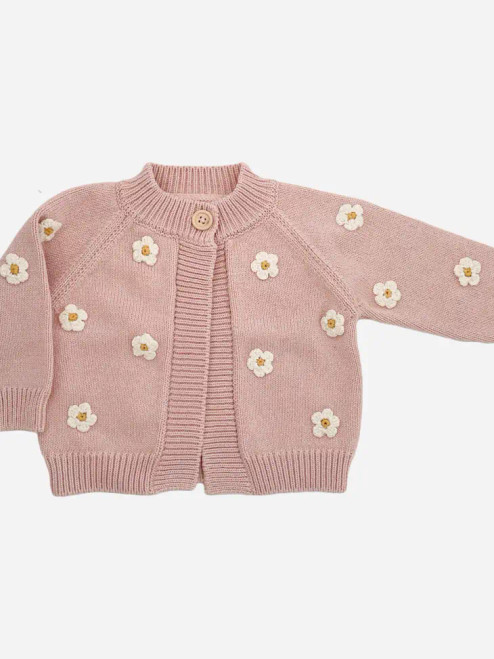 The Blueberry Hill Flower COTTON Knit Cardigan Sweater Blush