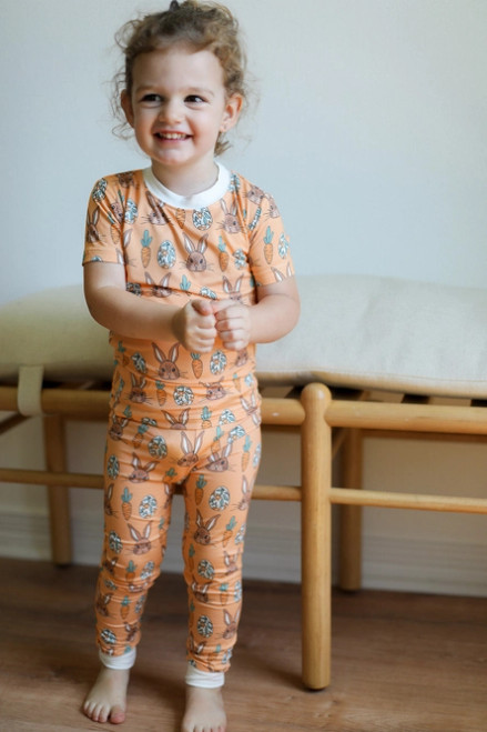 Southern Slumber Easter Orange Bunny 2 Piece Bamboo Pajama Set