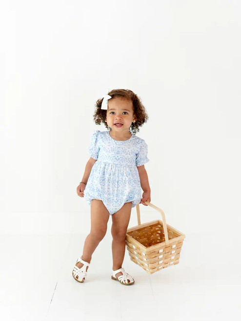 Ollie Jay Quinn Poplin Bubble Romper in Blue Bunnies Easter