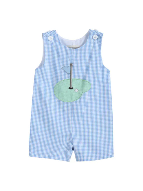 Lil Cactus Light Blue Gingham Golf Shortalls Romper