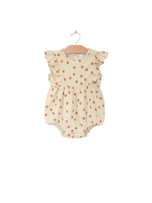 City Mouse Studio Flutter Sleeve Short Romper- Saffron Dots