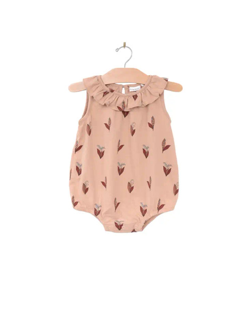 City Mouse Studio Frill Collar Romper- Lily of the Valley- Peach