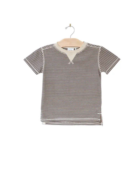City Mouse Studio Whistle Patch Tee- Charcoal Stripes
