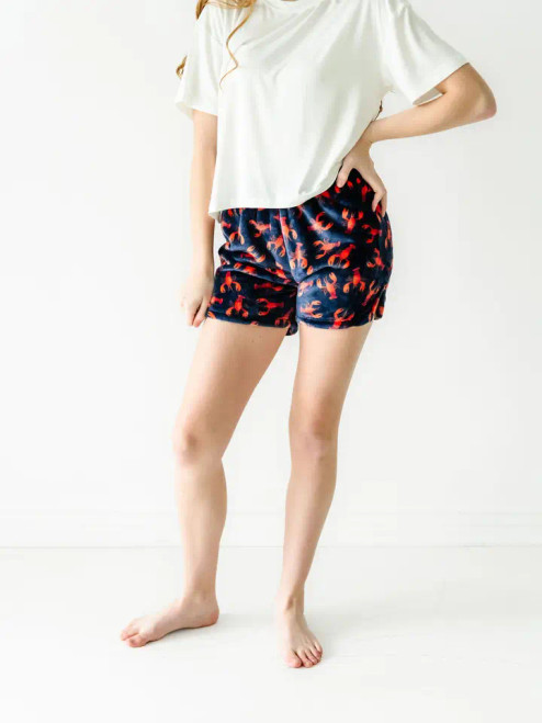 Macaron + Me Cozy Plush Shorts -- Navy Lobster