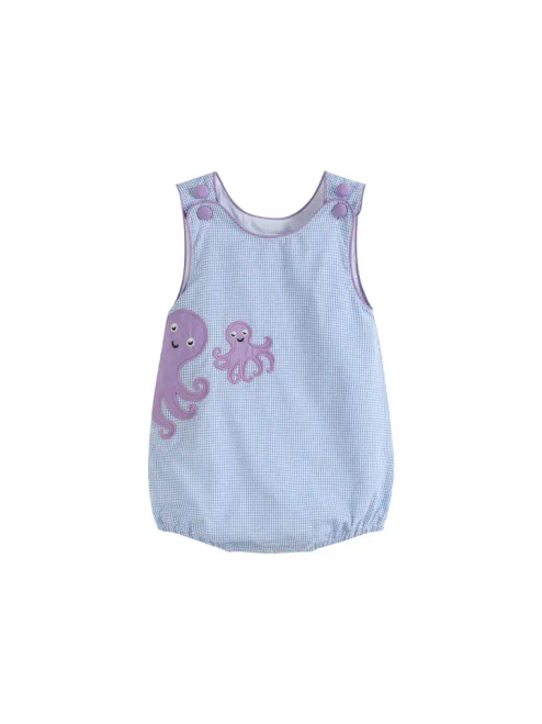 Lil Cactus Light Blue Check Octopus Bubble Romper