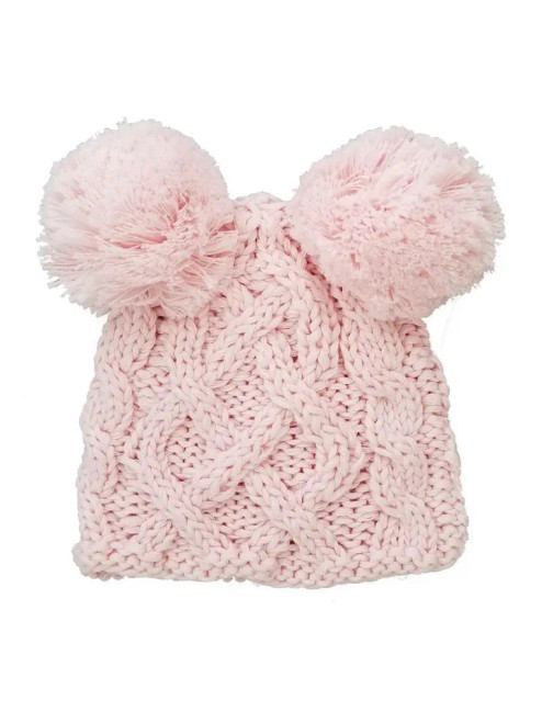 Huggalugs Cable Newborn Baby Pink Double Pom Pom Beanie Hat