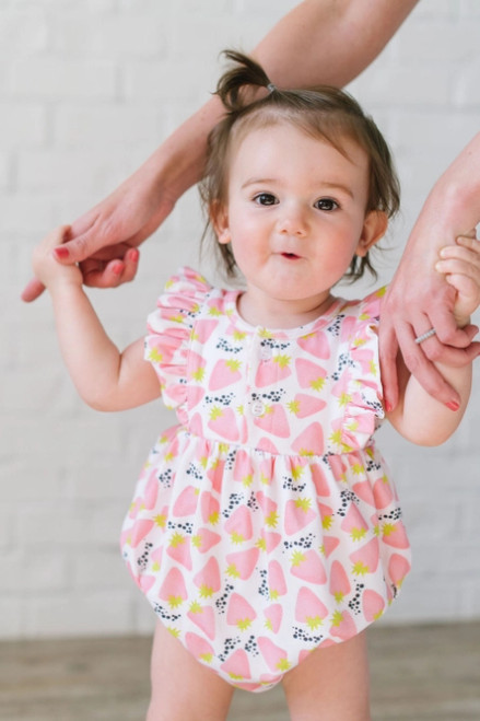 Ollie Jay Betsy Romper Pink Berry Strawberry Baby Bubble