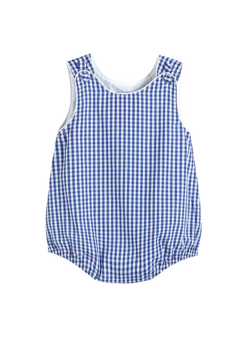 Lil Cactus Classic Dark Blue Gingham Baby Bubble Romper