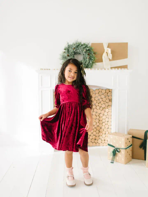 Ollie Jay Pippa Dress in Crushed Cranberry Velvet