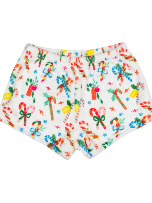 Macaron + Me Holiday Plush Shorts -- Candy Canes