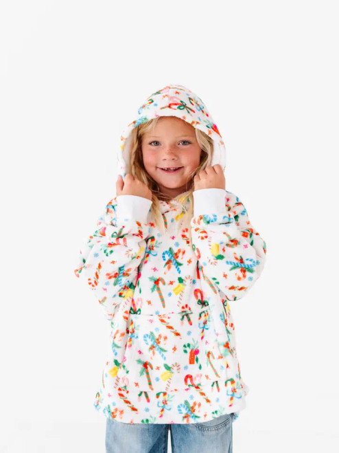 Macaron + Me Holiday Plush Oversized Sweatshirt -- Candy Canes