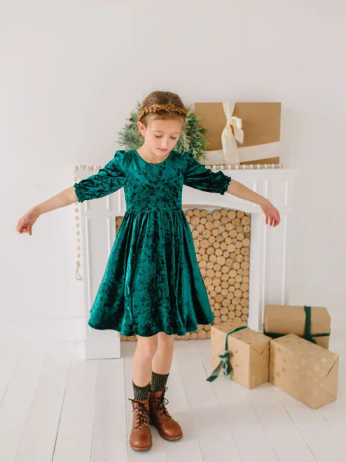 Ollie Jay Pippa Dress in Crushed Green Velvet