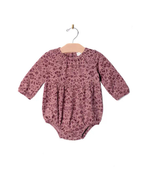 City Mouse Studio Long Sleeve Shortie Romper- Fall Plum Birds
