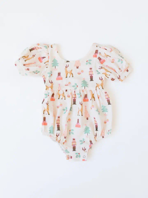 Ollie Jay Christmas Puff Romper in Nutcracker Baby Bubble