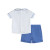 Lil Cactus White Collared Top and Blue Button Shorts