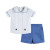 Lil Cactus White Collared Top and Blue Button Shorts
