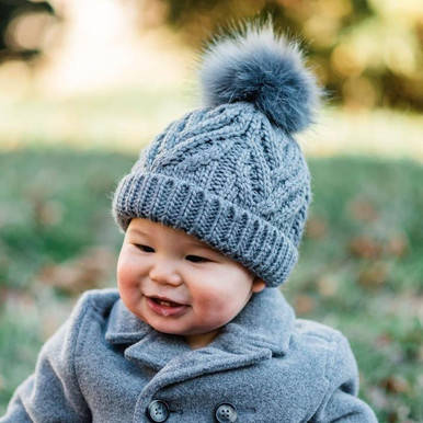 Huggalugs Grey Pom Pom Knitted Beanie Hat - SnapdragonsBaby