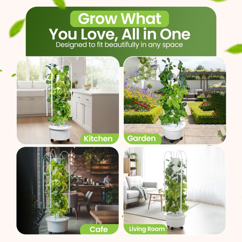 hydroponic grow tower in various settings including a restaurant and cafe hydroponic grow tower in various settings including a restaurant and cafe