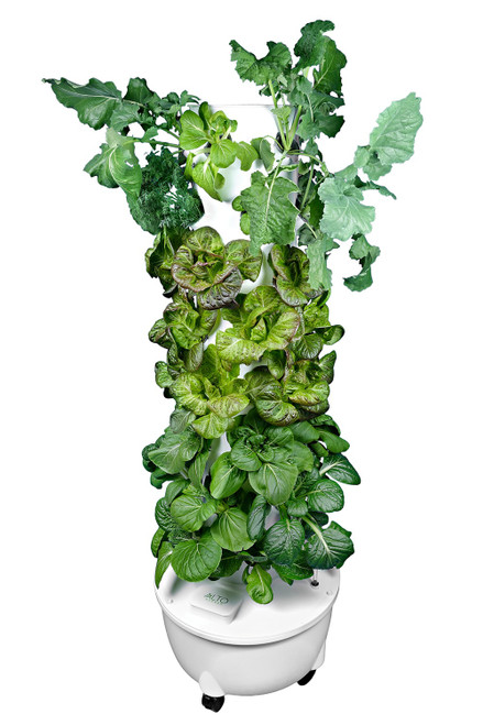 vertical garden tower with leafy greens