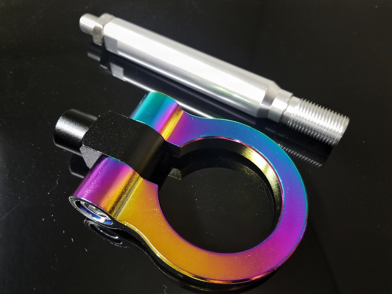 Matte NEO CHROME Front or Rear Tow hook CNC Aluminum - Rainbow