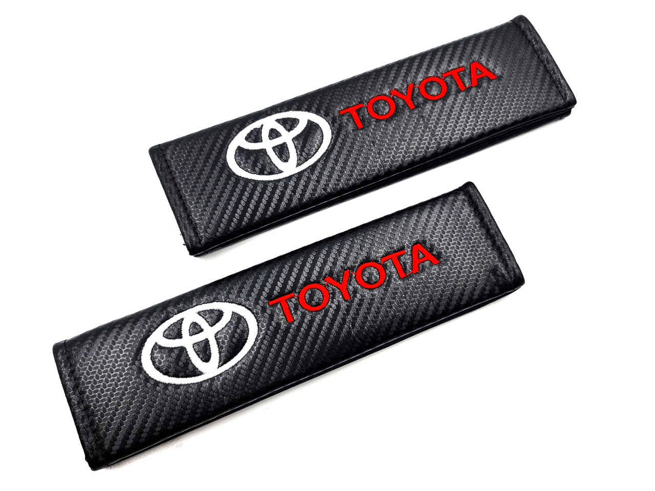 Carbon Fiber Seat Belt Shoulder Pads Cover - Toyota White/Red - JDMFV WRAPS