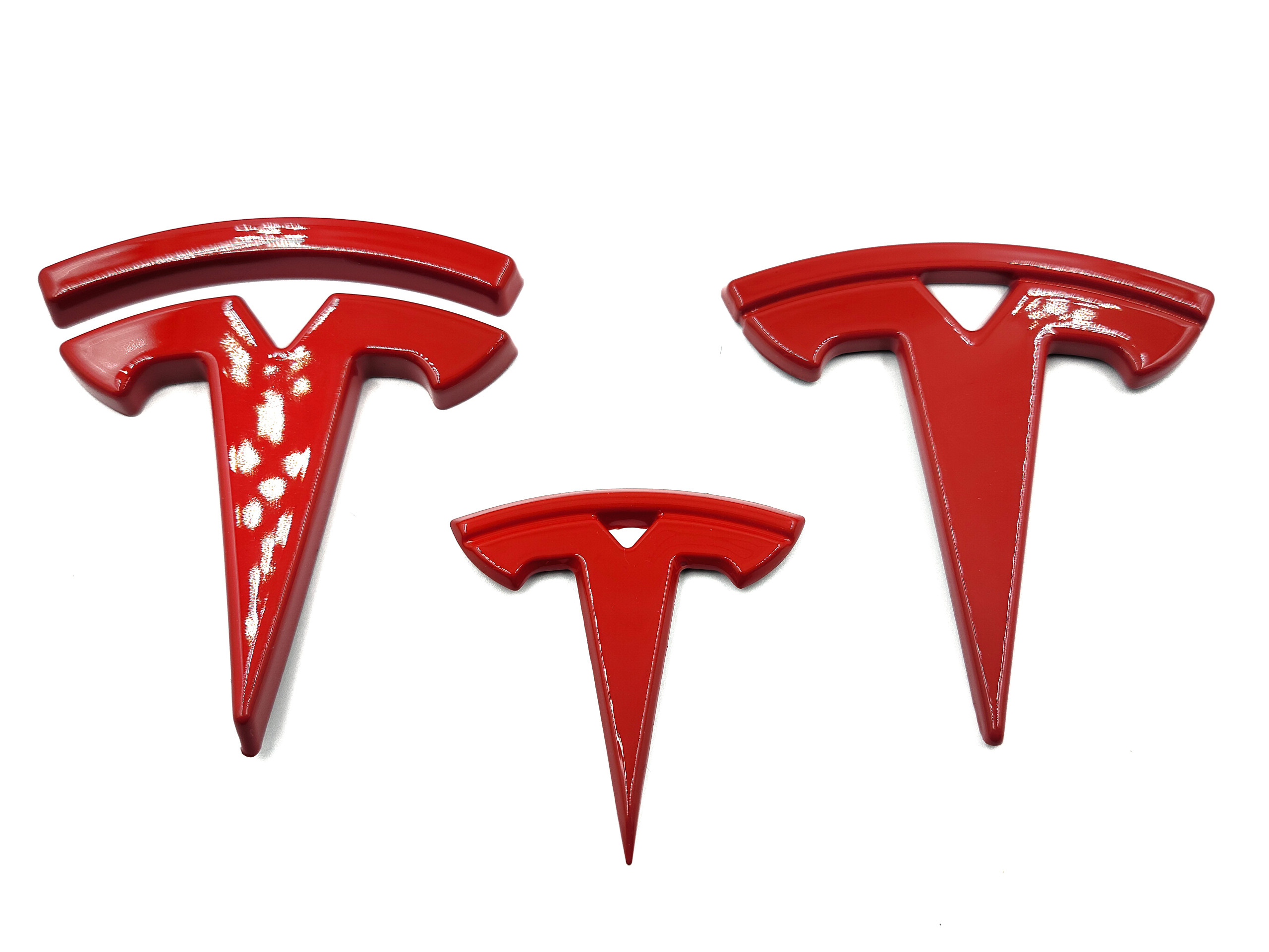 Gloss Red Emblem Cover For Front, Rear, and Steering Wheel (Tesla