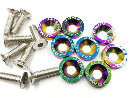 JDMFV Neo Chrome Fender Washers Engine Dress up Kit 6Mx20- Set of 8