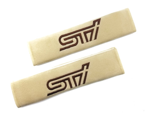 STI Soft Touch Fabric Seat Belt Shoulder Pads Cover - Tan/Brown