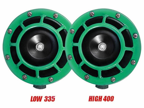 Neon Yellow Super Tone Loud Blast Grille Mount Horns 12V 335-400