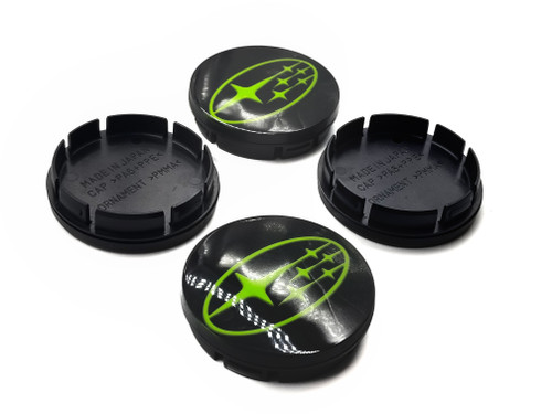 Replacement Gloss Black Center Caps with 3d Logo - Green Stars Logo (56mm)